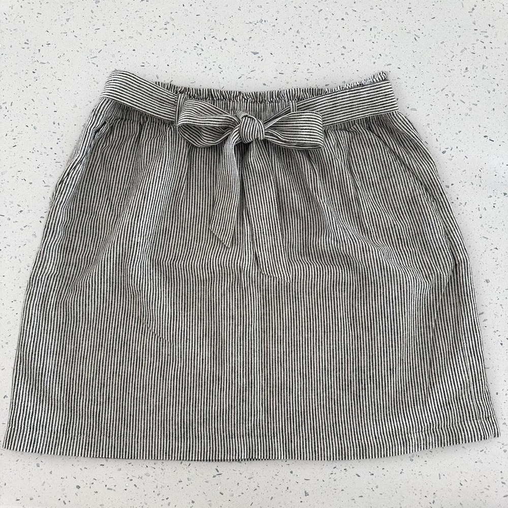 J.Crew Womens XL Linen Cotton Striped Paperbag Waist Mini Skirt Black White